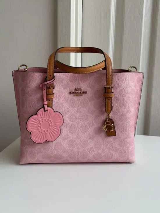 😁🌟COACH Mollie Tote Bag 25 In Signature Powder Pink NWT - Picture 2 of 7